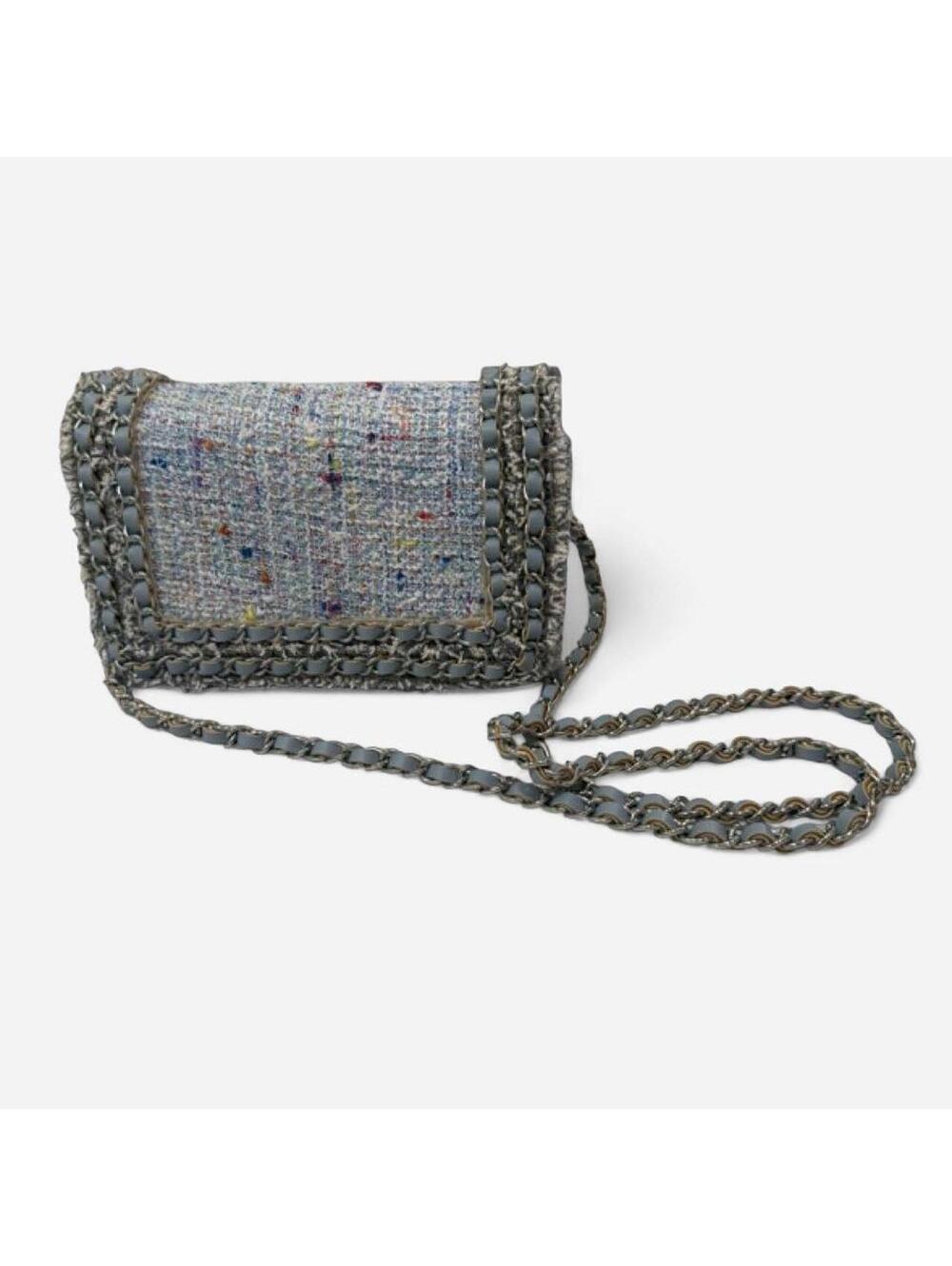 Blue Tweed Chain Crossbody Shoulder Bag